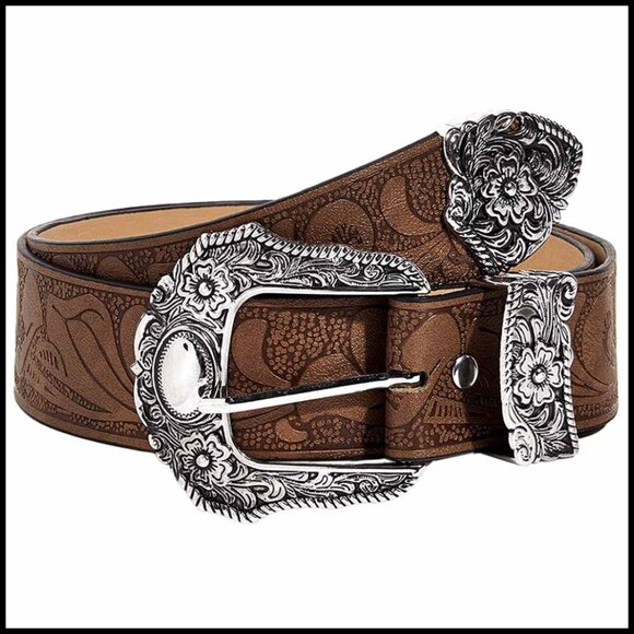 Vintage Western Leather Belt Floral Carving Cowboy Style Adjustable Fit main image 6